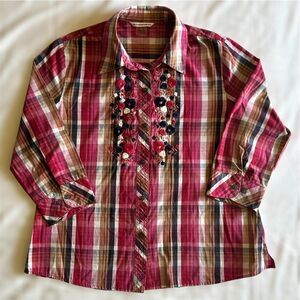 Allison Daley Vtg 90s Floral Embroidery Multicolored Button Down Sz 10 Fairycore